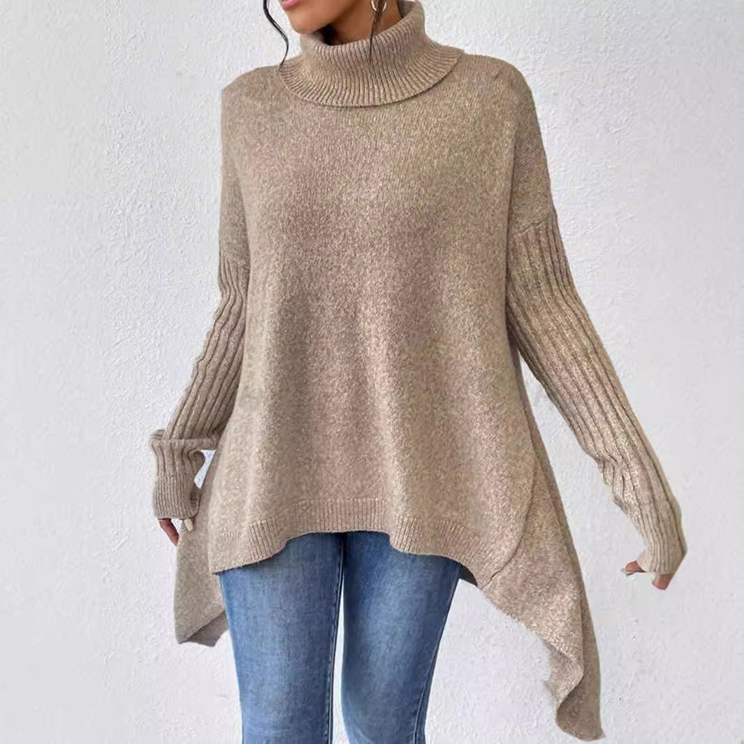 Damen lässiger Pullover mit Stehkragen und asymmetrischem Schnitt Drune