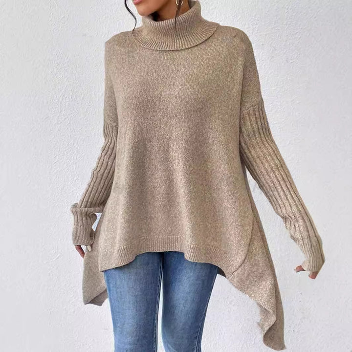 Damen lässiger Pullover mit Stehkragen und asymmetrischem Schnitt Drune