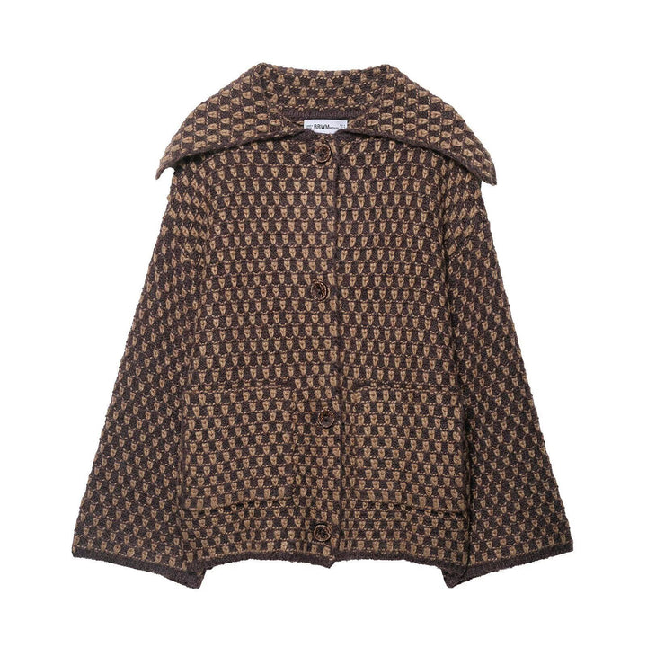 Damen modische Kurzjacke mit kariertem Muster und Knopfdetails Drune
