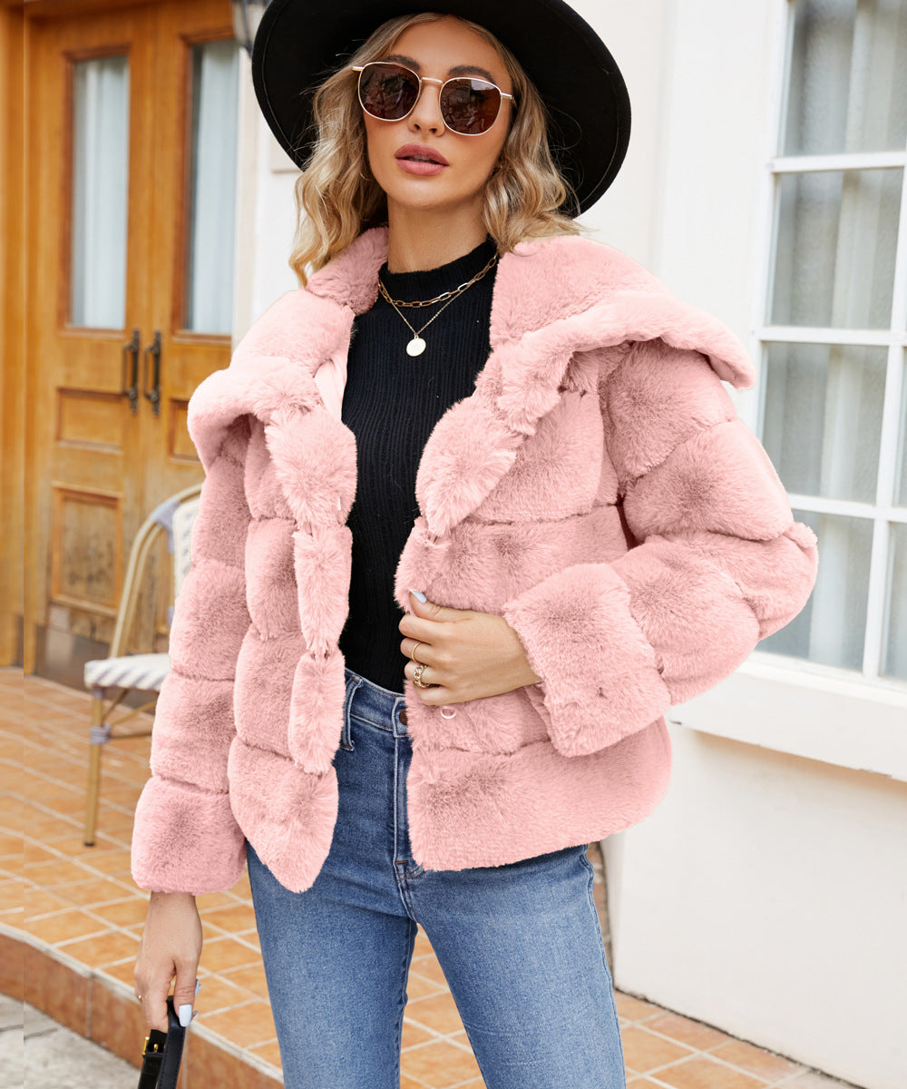 Damen Fleece-Puffjacke mit Kapuze Drune