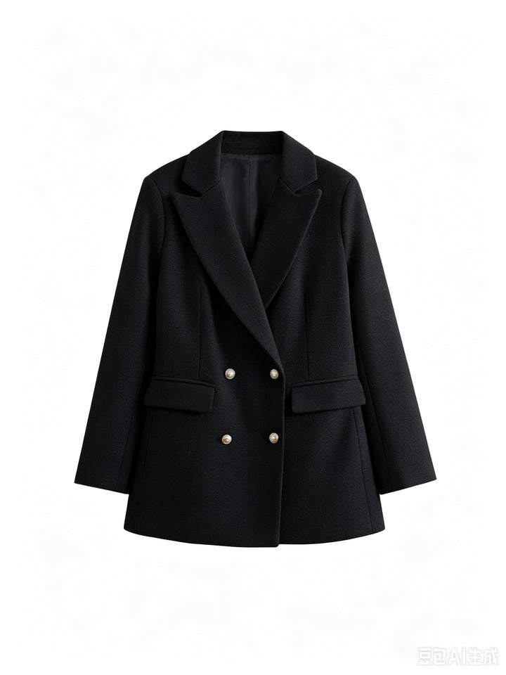 Damen Zweireihiger Bouclé-Blazer mit taillierter Silhouette und Pattentaschen Drune