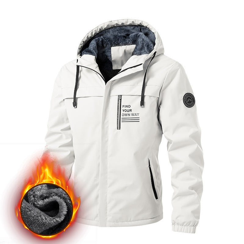 Herren Wetterfeste Kapuzenjacke mit wärmendem Teddyfleece-Inlay und verdecktem Frontreißverschluss Drune