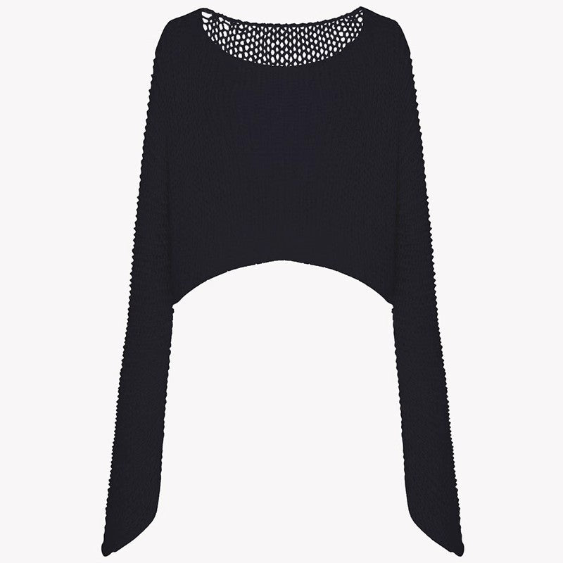 Damen lässiger Cropped-Strickpullover mit weitem Schnitt Drune