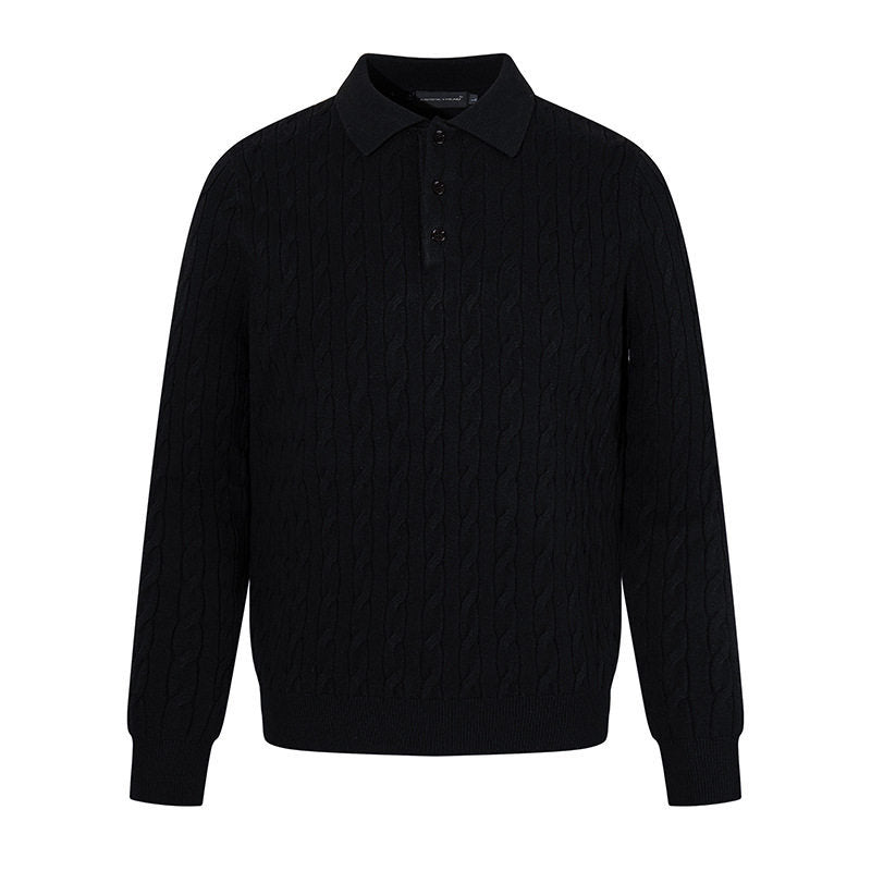 Herren Strick-Polo mit Zopfstrickmuster, Hemdkragen und Knopfleiste Drune