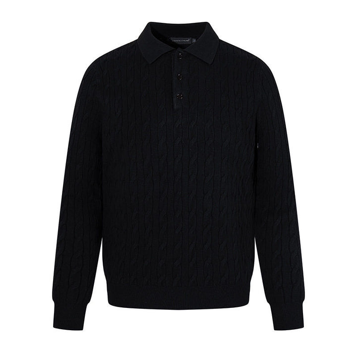 Herren Strick-Polo mit Zopfstrickmuster, Hemdkragen und Knopfleiste Drune