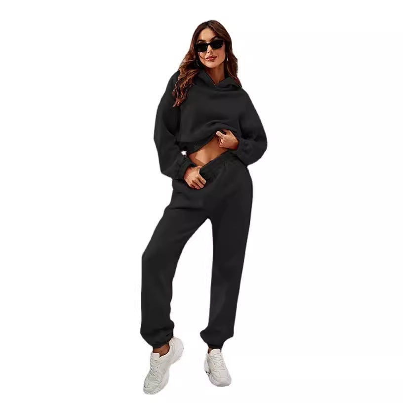 Damen bequeme Sweatpants mit Kapuze und Raffung Drune