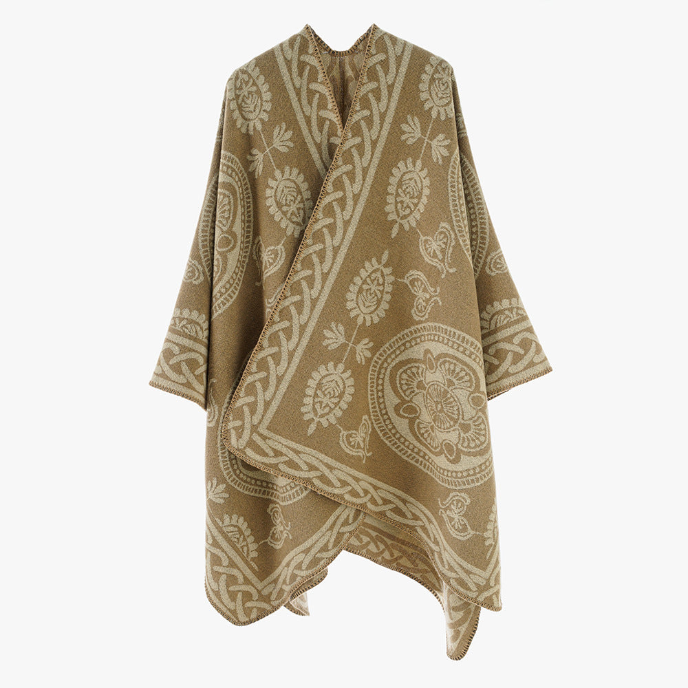 Damen Oversize-Cape mit ornamentalem Jacquard und asymmetrischem Zipfelsaum Drune