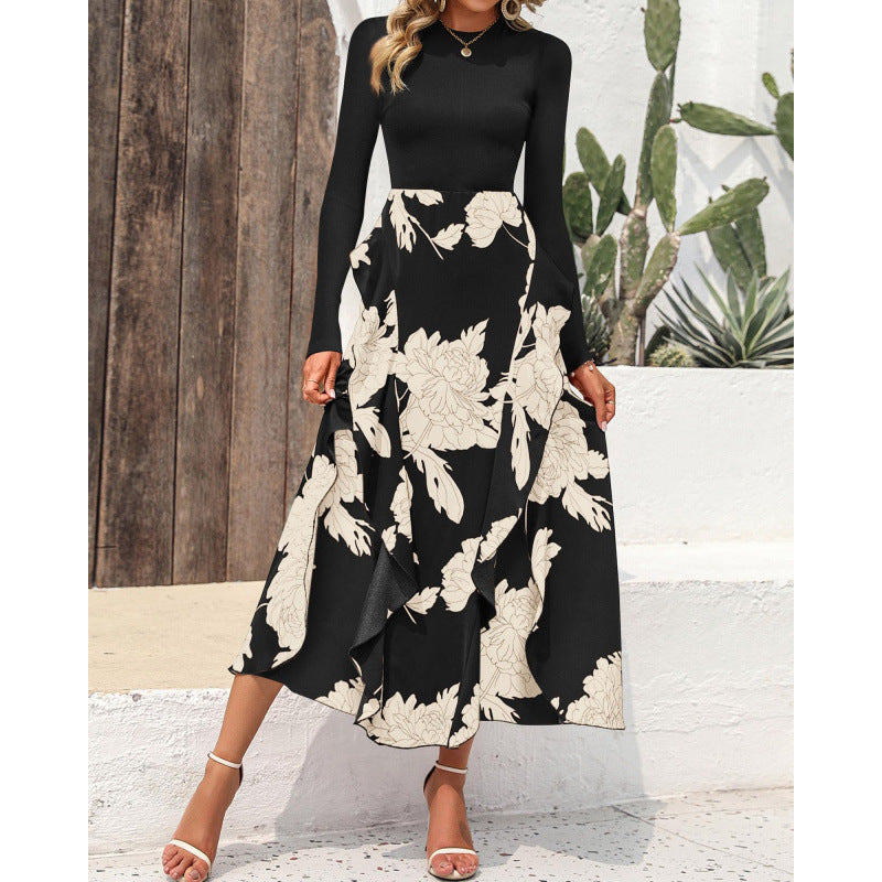 Damen Elegantes Maxikleid mit floralem Volant und langem Arm Drune