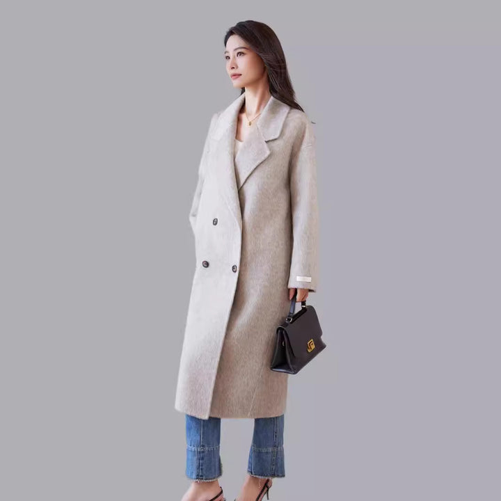 Damen Oversized Wollmix-Mantel mit weitem Revers und doppelreihiger Knopfleiste Drune