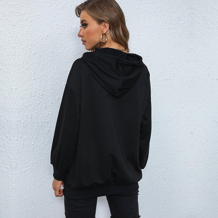 Damen Oversize-Kapuzenpullover im Collegestyle mit Kängurutasche und Front-Print Drune