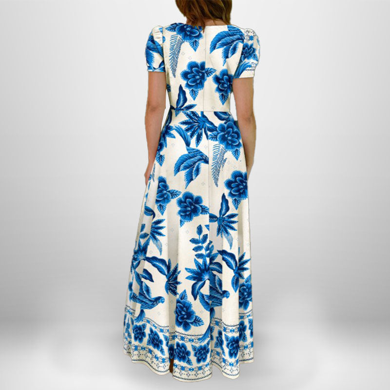 Damen Maxikleid mit floralem Wickel-Design und knöpfbarem Oberteil Drune