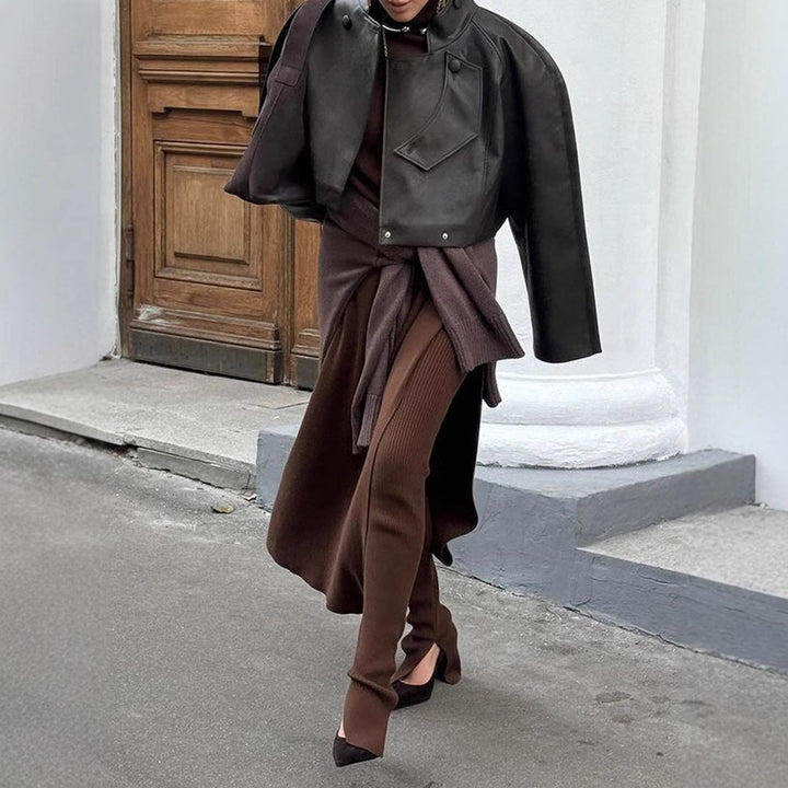 Damen Elegante Lederjacke mit strukturiertem Design und asymmetrischem Schnitt Drune