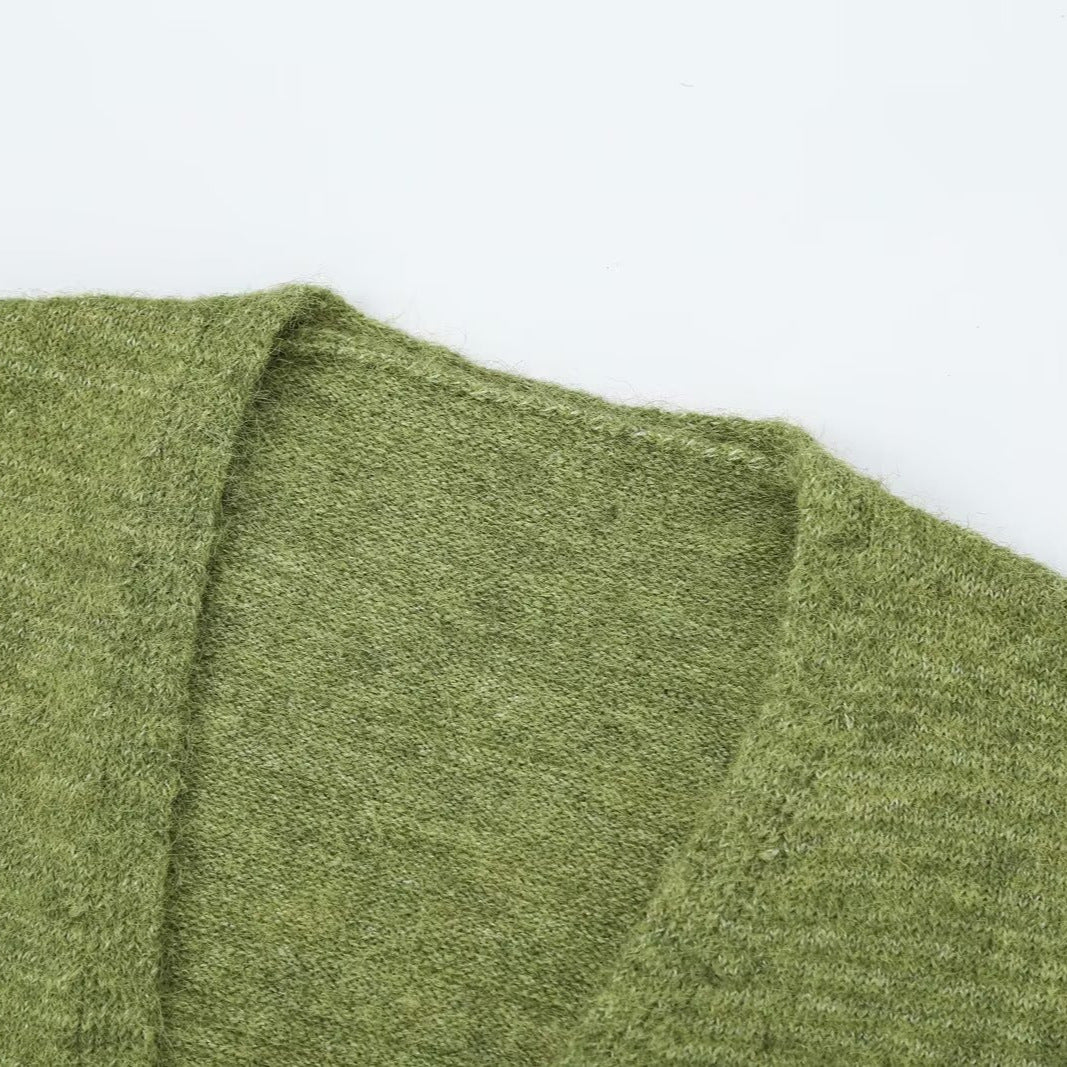 Damen Oversize Strickcardigan mit Ballonärmeln und gestreifter Einfass-Knopfleiste Drune