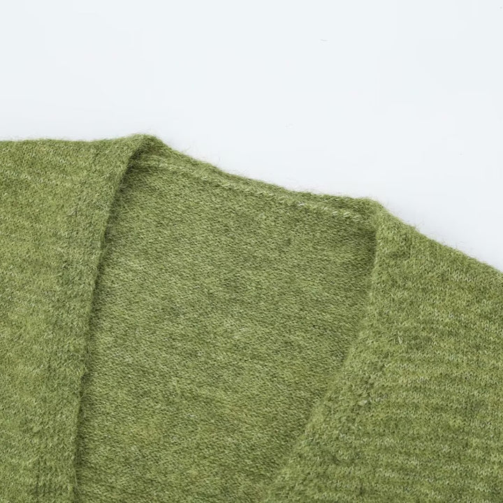 Damen Oversize Strickcardigan mit Ballonärmeln und gestreifter Einfass-Knopfleiste Drune