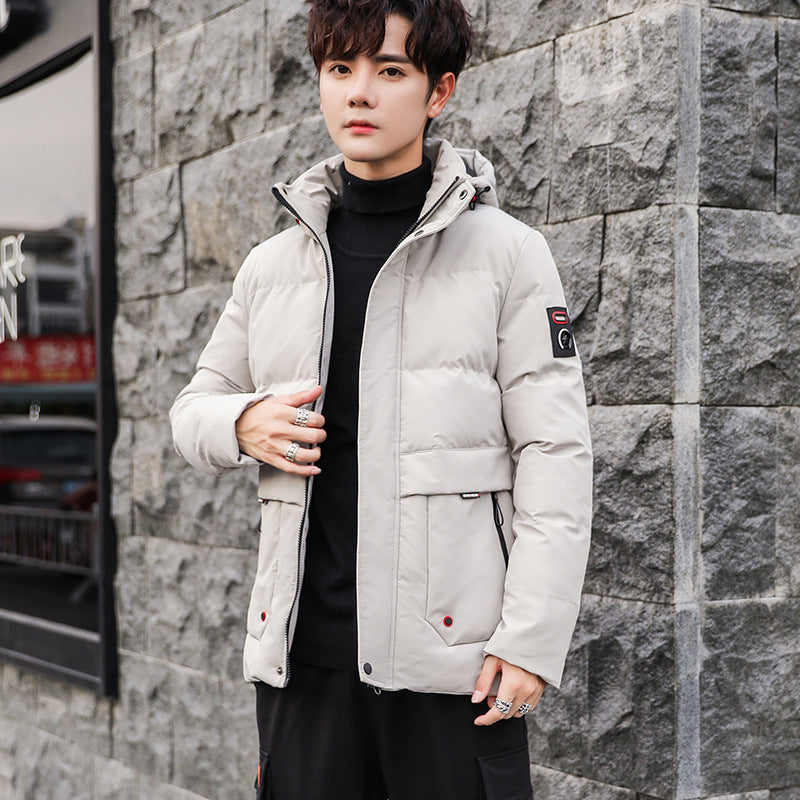 Herren wattierter Winterparka mit hochschließendem Stehkragen, abnehmbarer Kapuze und Multifunktions‑Taschen Drune