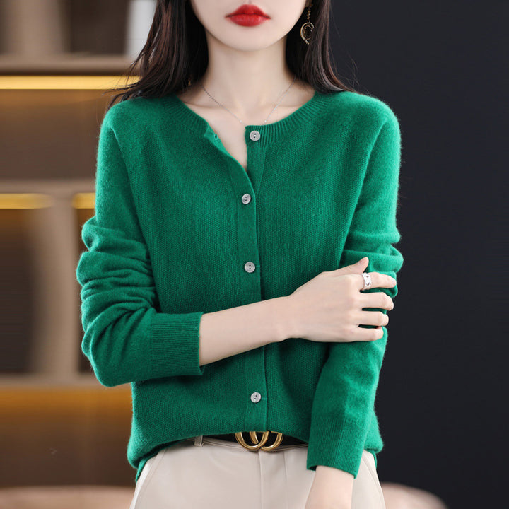 Damen Kurzgeschnittener Cardigan in Mohair‑Optik mit Rundhalsausschnitt und Perlmuttknöpfen Drune