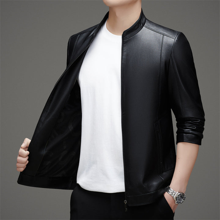 Herren Kunstlederjacke mit modernem Stehkragen und funktionalen Reißverschlüssen Drune