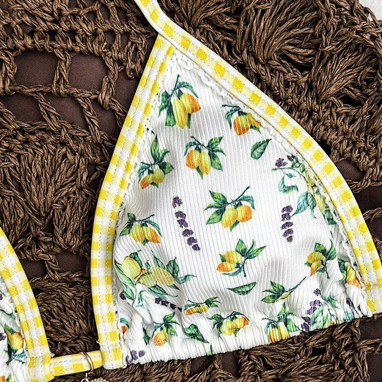 Damen Triangel-Bikini mit floralen Mustern und verstellbaren Bändern Drune