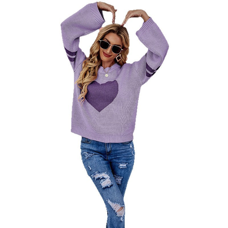 Damen Strickpullover mit Herzdruck und lässigem Schnitt Drune