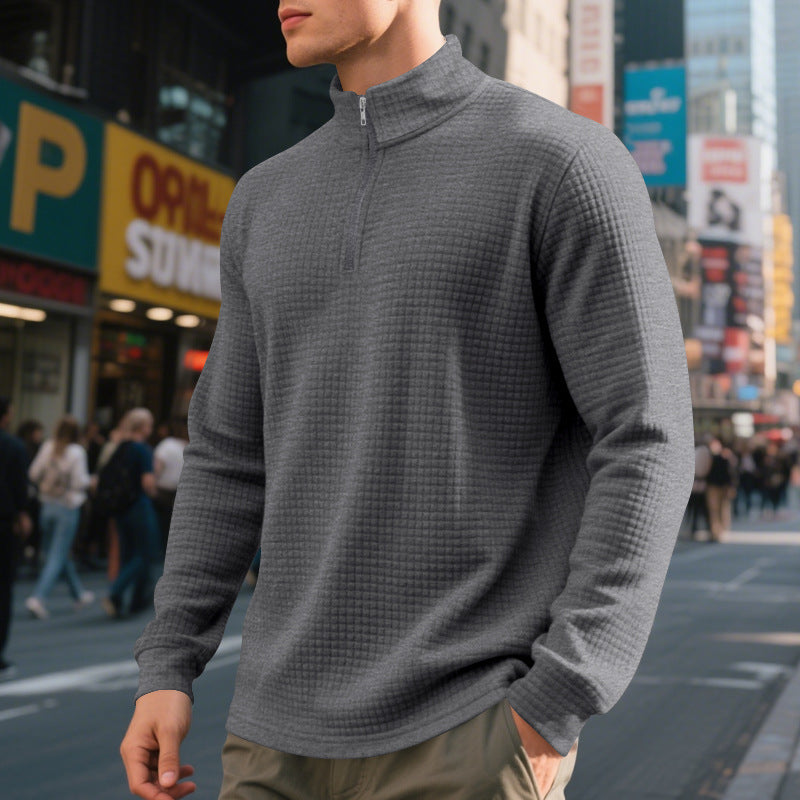 Herren nan City-Thermo-Pullover mit kurzem Reißverschluss Stehkragen und feiner Quadratstruktur Drune