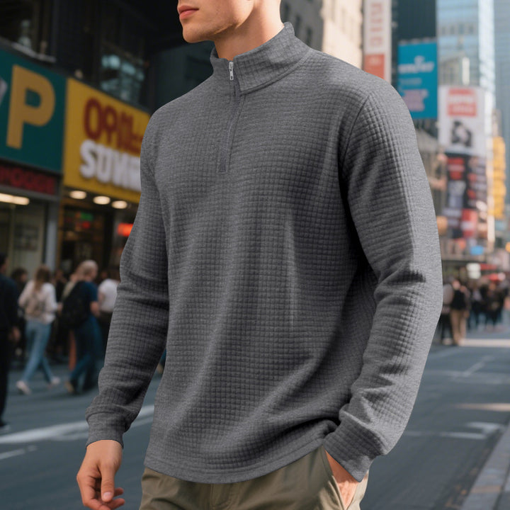 Herren nan City-Thermo-Pullover mit kurzem Reißverschluss Stehkragen und feiner Quadratstruktur Drune