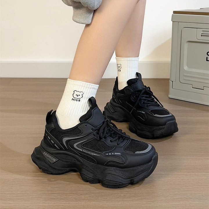 Damen Skulpturierte Wedgesneaker mit stufiger Plateausohle, atmungsaktivem Mesh und gepolstertem Komfortkragen Drune