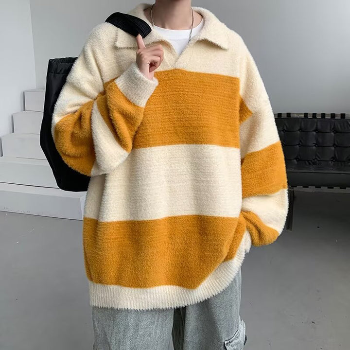 Herren Gemütlicher Grobstrickpullover mit modernen Streifen Drune