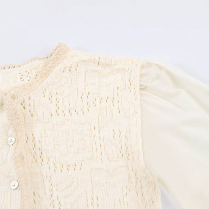 Damen Häkelbluse mit Spitzenärmeln, Volantsaum und Knopfleiste Drune