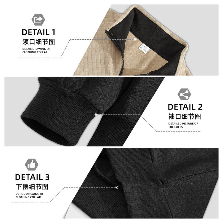 Herren nan Schulterpaneel-Halbzip-Sweatpullover mit gesteppter Schulterpartie und Kängurutasche Drune