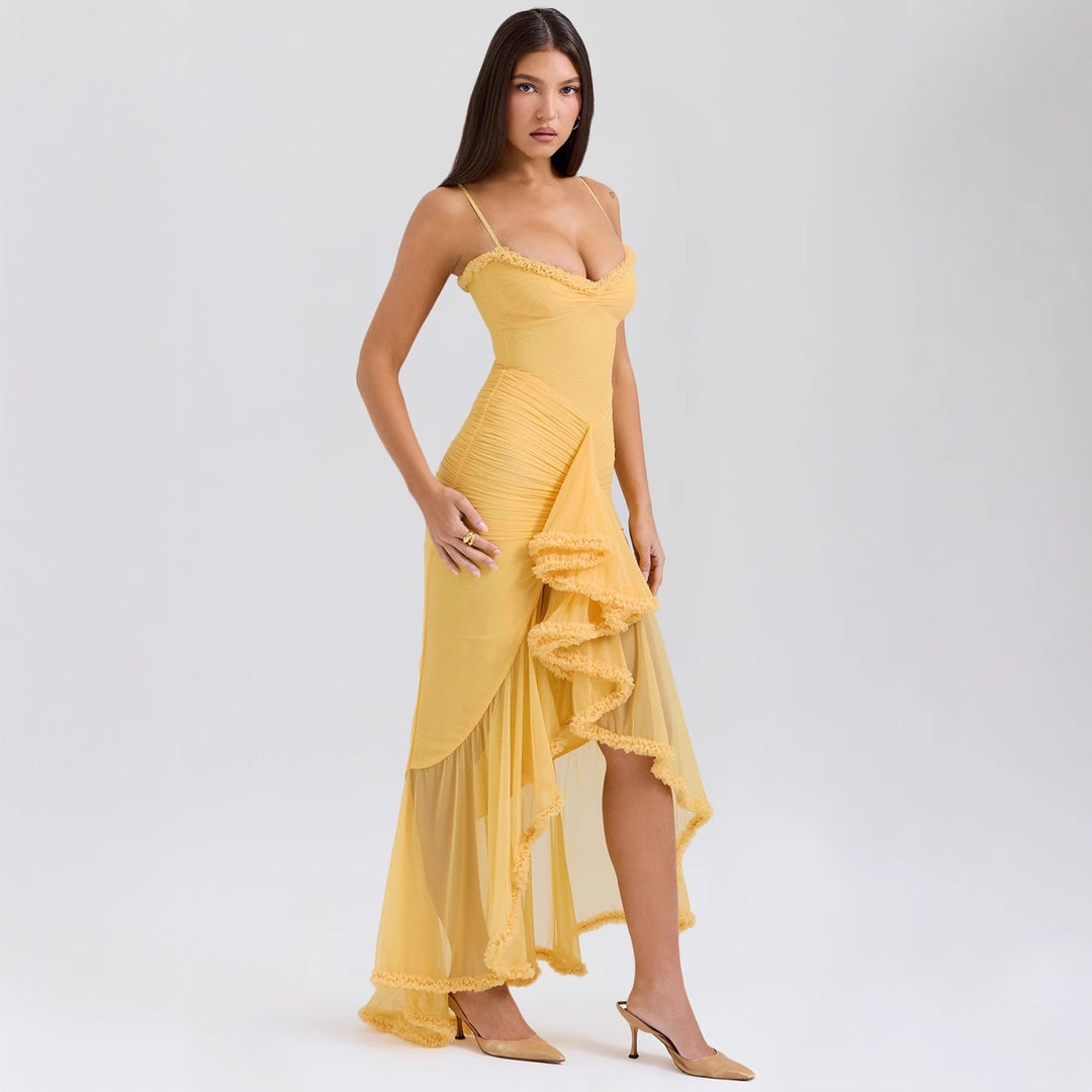 Damen Bodycon Abendkleid mit Rüschen und seitlichem Schlitz Drune
