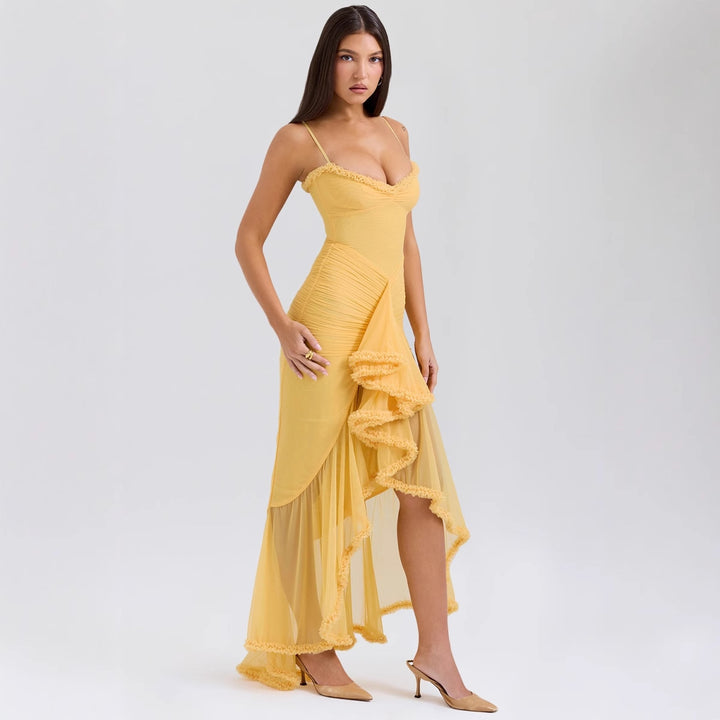 Damen Bodycon Abendkleid mit Rüschen und seitlichem Schlitz Drune