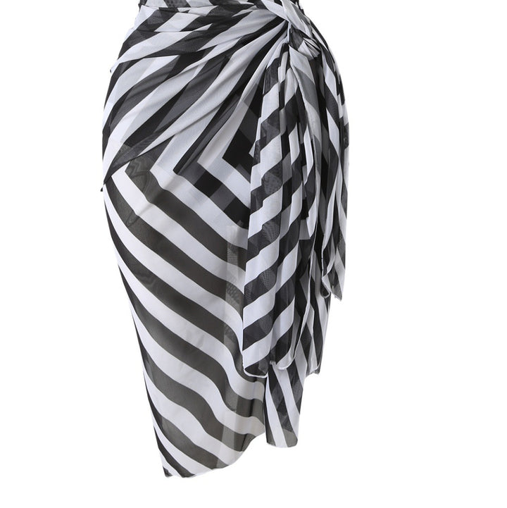 Damen Abendkleid mit raffiniertem Wickeldesign und gestreiftem Oberteil Drune