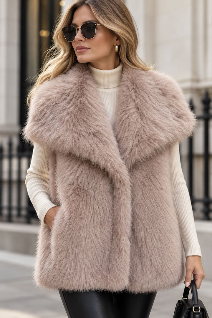 Damen Ärmellose Luxus‑Faux‑Fur‑Weste mit extraweichem Langflor und übergroßem Schalkragen Drune