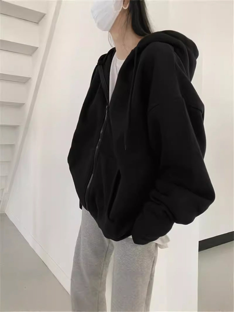Drune Zip-up Oversized Solid Pocket Hooded Langarm Lose Baseball Jacke