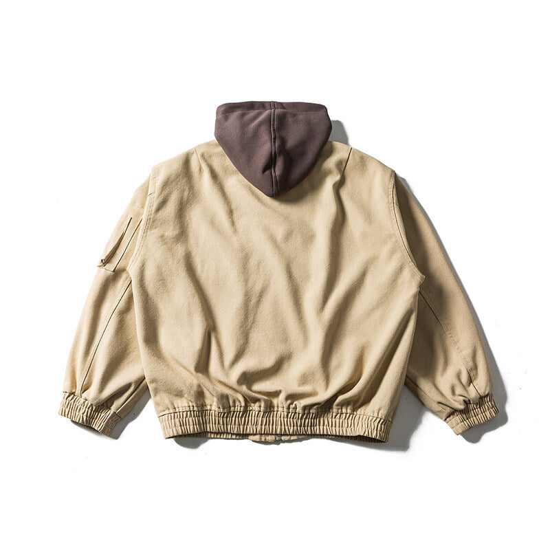 Unisex Oversize Canvas Kapuzenblouson mit Utilityärmeltasche und elastischem Bund Drune