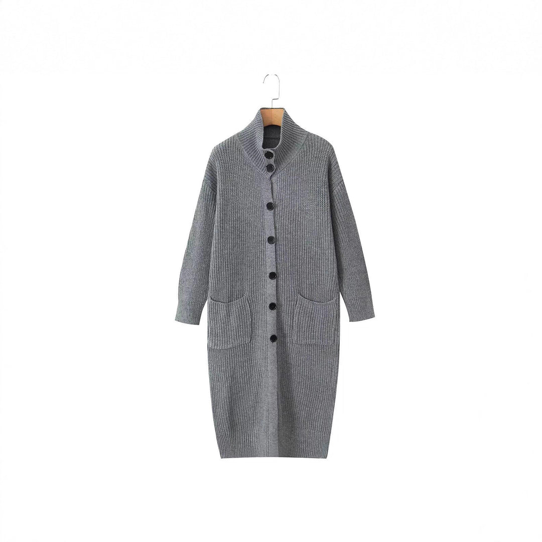Damen Langer Grobstrick-Cardigan mit Schalkragen, Knopfleiste und aufgesetzten Taschen Drune