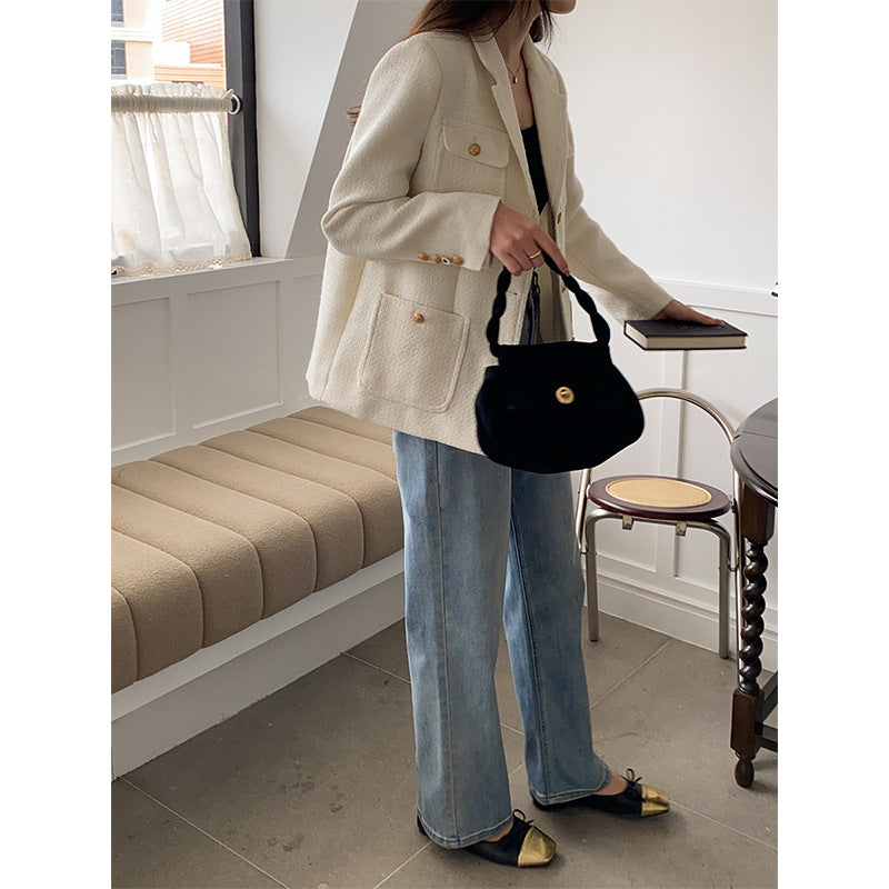 Damen moderne Boucle-Blazerjacke mit praktischen Taschen Drune