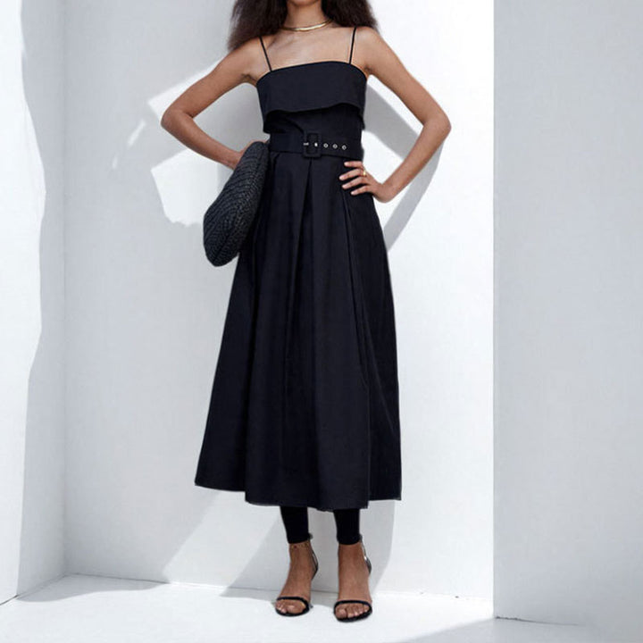 Damen Maxikleid mit Trägern und tailliertem Gürtel Drune