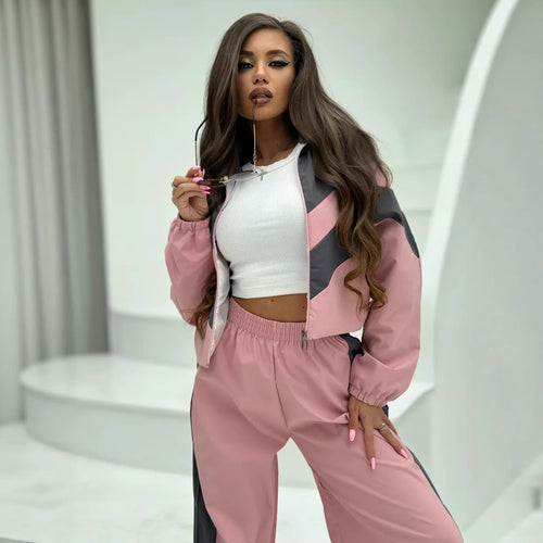 Damen Sportliche Jacke und weite Hose im modernen Design mit grafischen Details Drune