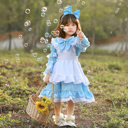 Mädchen niedliches Märchenhaftes Kleid mit Rüschen und Schleifen Drune