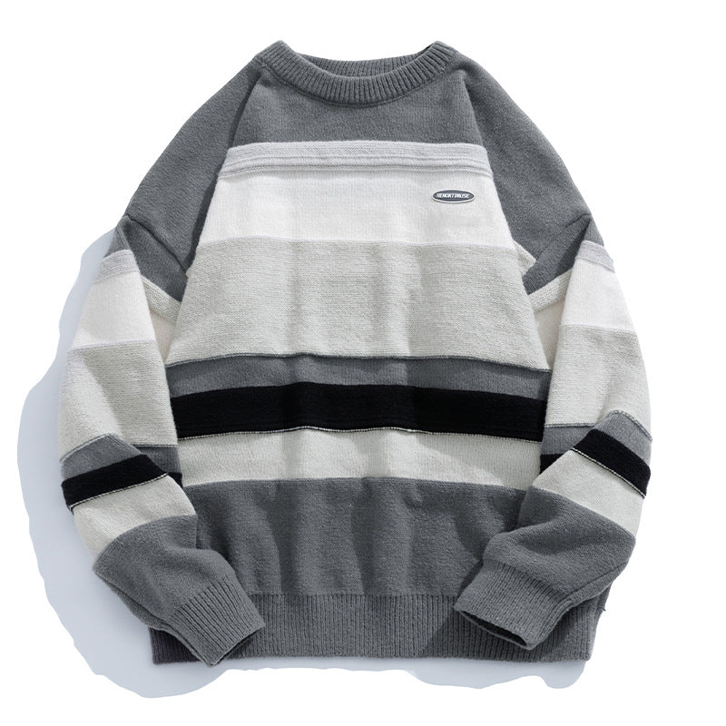 Unisex Lässiger Blockstreifen-Pullover im Oversize-Schnitt mit Raglanärmeln und geripptem Saum Drune