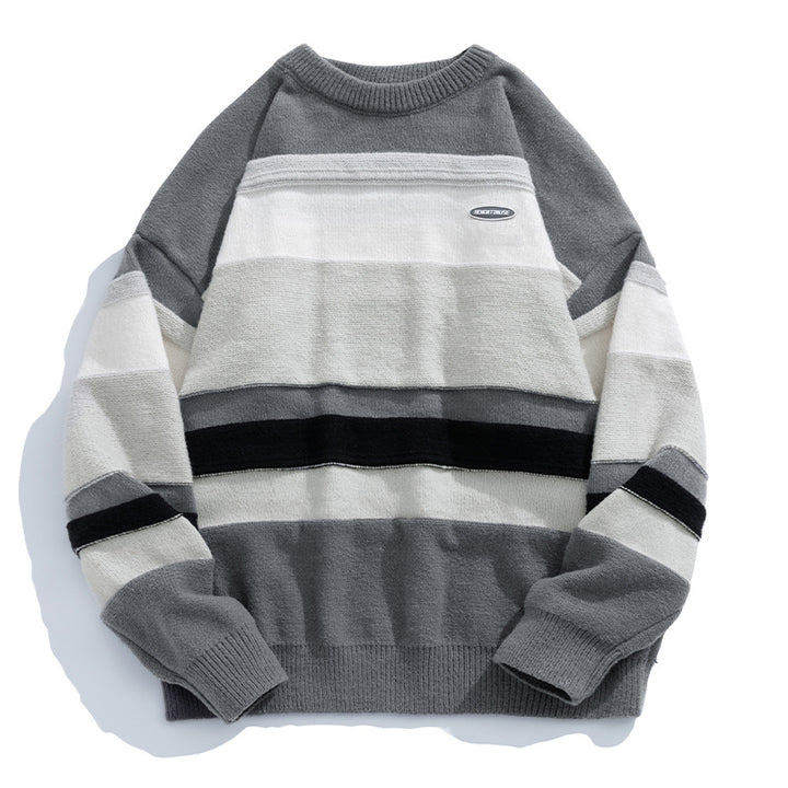 Unisex Lässiger Blockstreifen-Pullover im Oversize-Schnitt mit Raglanärmeln und geripptem Saum Drune