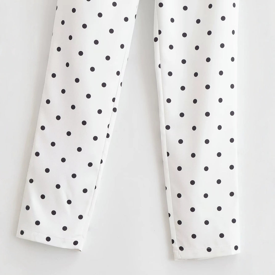 Damen Taillierte Stoffhose mit schmalem Bein, Bundfalten und Pünktchenmuster Drune