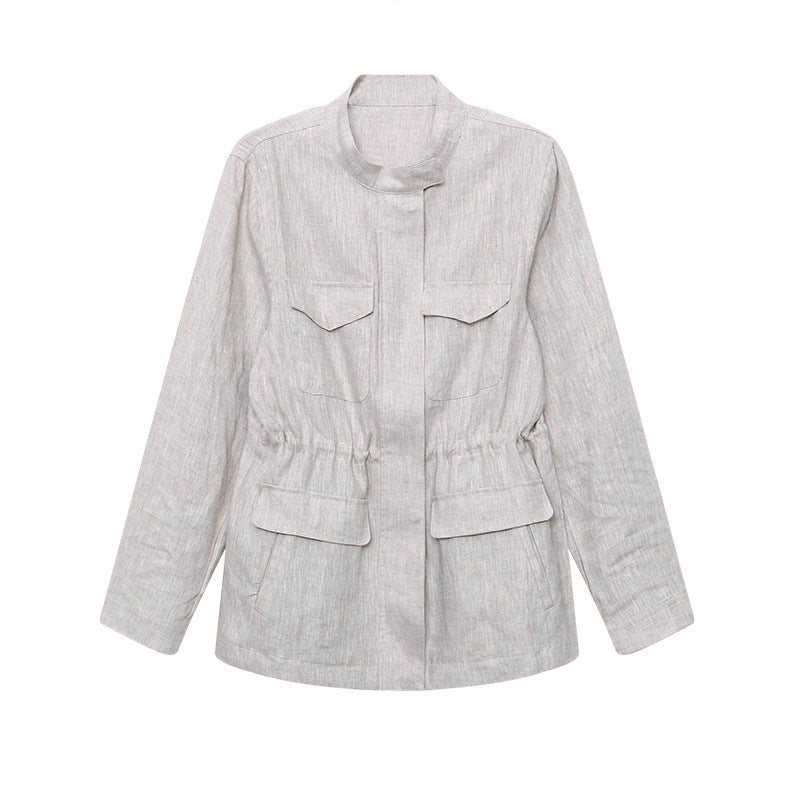 Damen lässige Utility-Jacke mit hohen Taschen und runder Nahtverarbeitung Drune