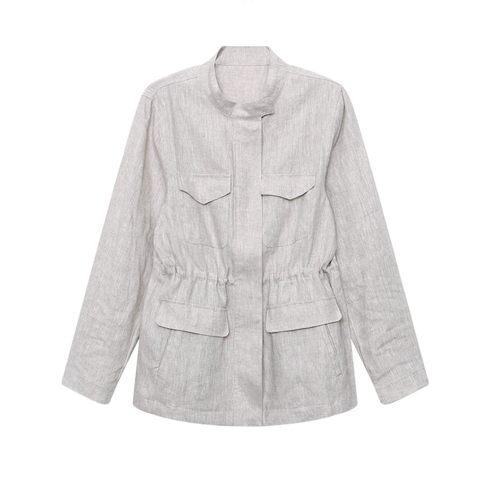 Damen lässige Utility-Jacke mit hohen Taschen und runder Nahtverarbeitung Drune