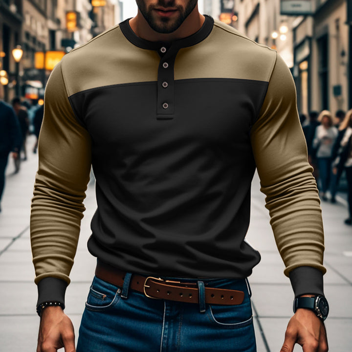 Herren nan funktionales Henley-Langarmshirt mit Raglanärmeln, verstärkter Knopfleiste und tailliertem Schnitt Drune