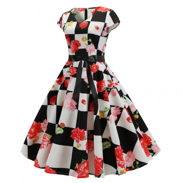 Damen Swingkleid mit floralem Muster und elegantem Taillengürtel Drune