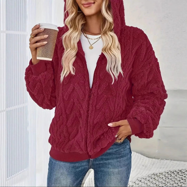 Damen Kuschelige Fleecejacke mit hochschließendem Kragen und Strickmuster Drune