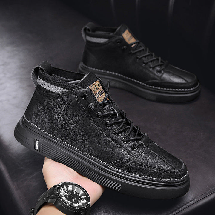 Damen Hohe Sneakers aus echtem Leder mit robustem Profil und dämpfender Sohle Drune