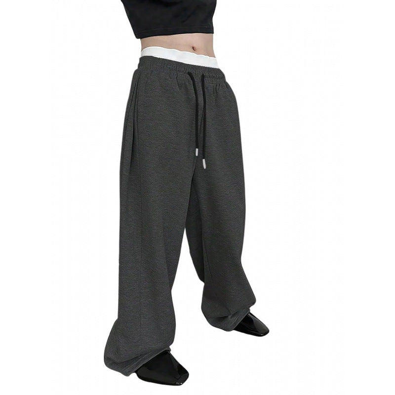 Damen nan weite Oversize Jogginghose mit tiefem Schritt, elastischem Bund und Kordelzug Drune